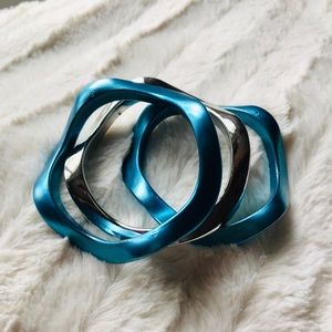 Set of Aqua and Silver Bangles